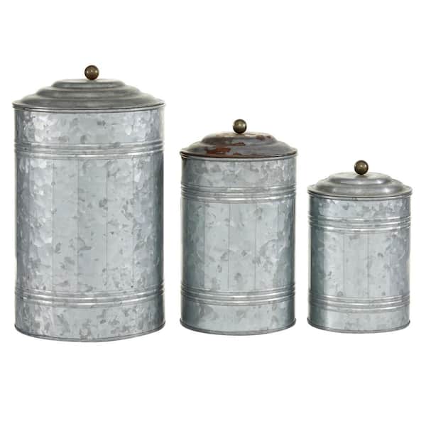Litton Lane Gray Metal Decorative Jars with Lids (Set of 3)