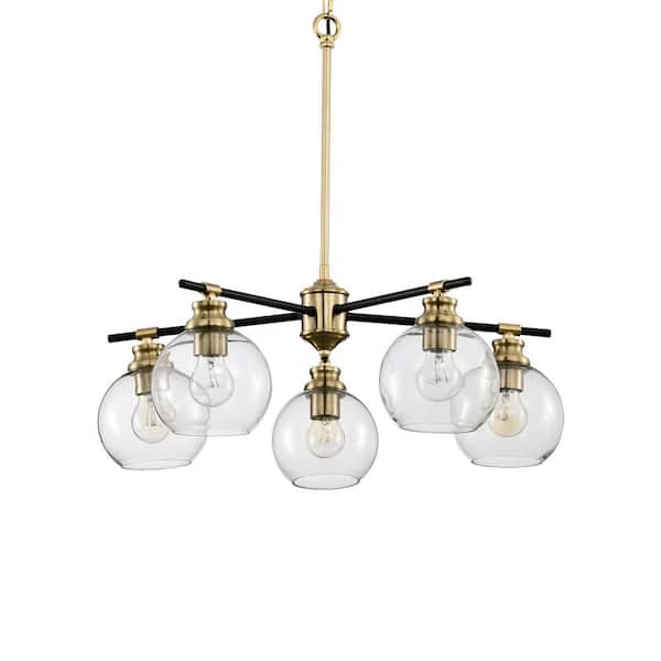 Warehouse of Tiffany Wyatt 24.02 in. 5-Light Indoor Matte Black and Brass Finish Chandelier with Light Kit
