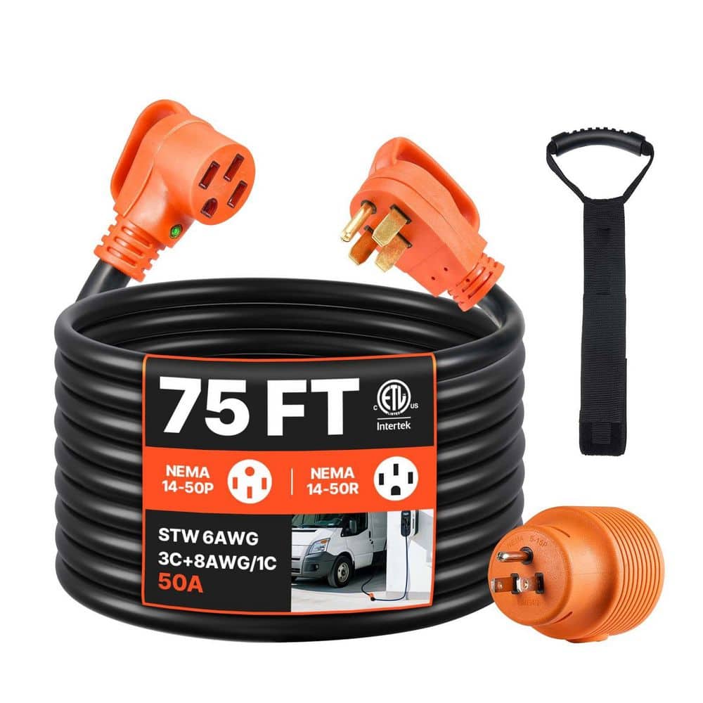75 ft RV Extension Cord 50 Amp 125 250V STW 6 3 plus 8 1 NEMA 14 50P to 14 50R with LED and 15A Adapter price history on PriceWatchPro