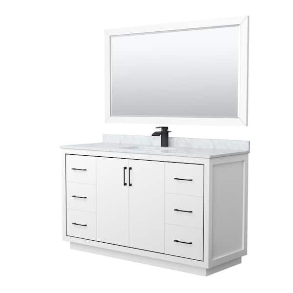 Wyndham Collection Icon 60 in. W x 22 in. D x 35 in. H Single Bath Vanity in White with White Carrara Marble Top and 58" Mirror