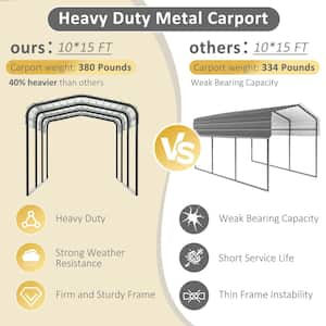 10 ft. W x 15 ft. D Metal Carport Steel Car Canopy and Shelter, Gray