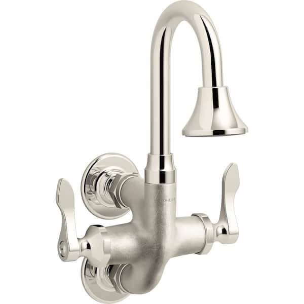 KOHLER Triton Bowe Cannock Double Handle Full-Flow Service Sink Faucet with Gooseneck Spout in Vibrant Bright Nickel
