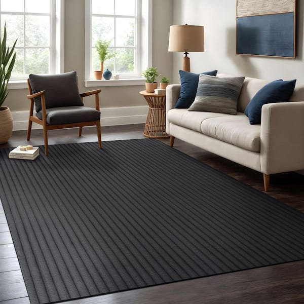 UltraPlush Touch 4 ft. x 6 ft. Dark Grey Non-Slip Rubber Back Washable Polyester Stripes Indoor Area Rug