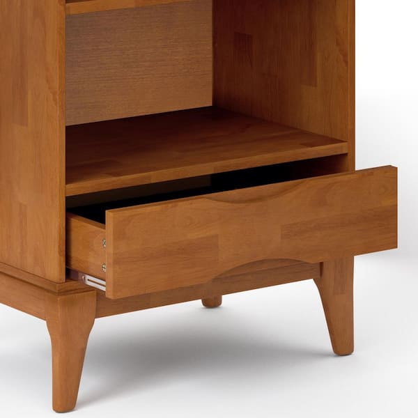 Harper 60 in. Tall Teak Brown Solid Wood 4-Shelf Mid-Century Modern Bookcase with Drawer (Set of 2)