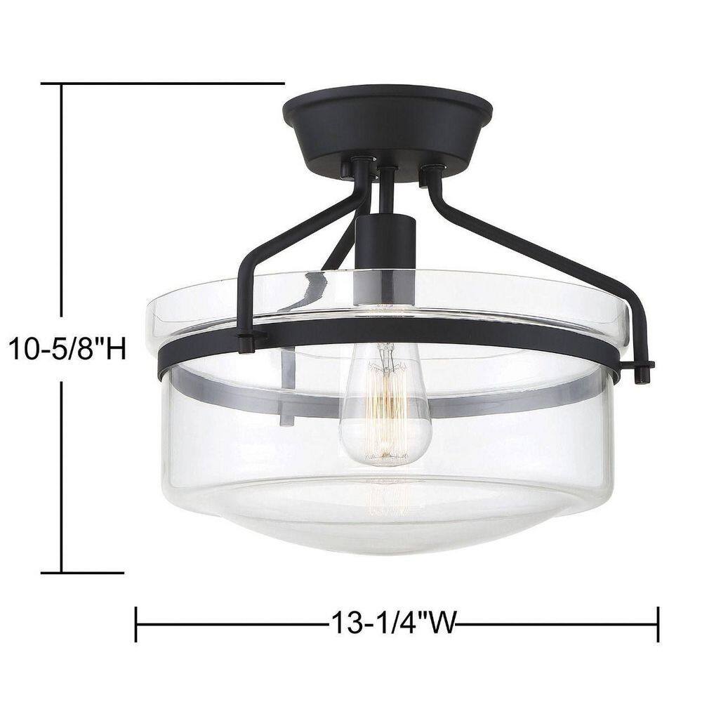 Gardner Matte Black Drum Glass Semi-Flush Ceiling Light