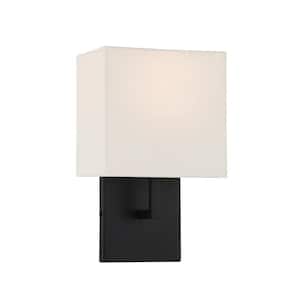 Kovacs 1-Light Black Wall Sconce with White Fabric Shade