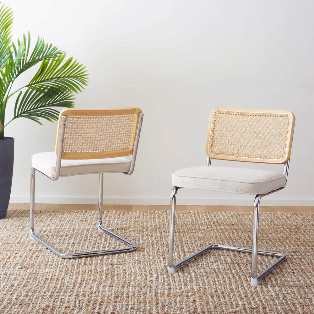SAFAVIEH Coralia Cream/Natural 16.54 in. Rattan Dining Chair (Set of 2 ...