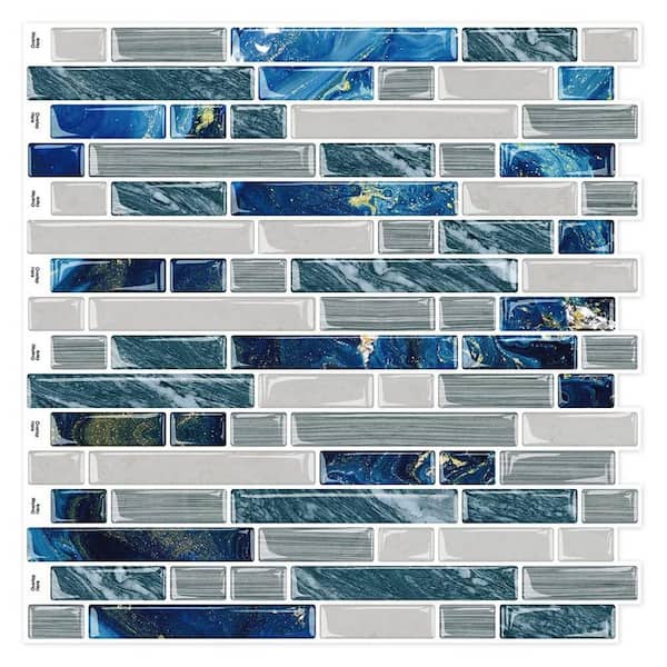 Blue 12 in. x 12 in. Viny Peel and Stick Backsplash 10-Pack Z09B6SQLD7 ...