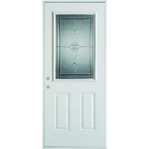 36 in. x 80 in. Victoria Classic Zinc 1/2 Lite 2-Panel Prefinished White Steel Prehung Front Door