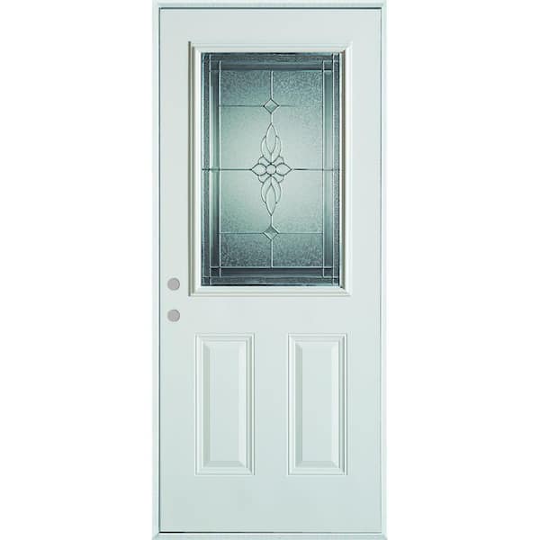 Stanley Doors 36 in. x 80 in. Victoria Classic Zinc 1/2 Lite 2-Panel Prefinished White Steel Prehung Front Door