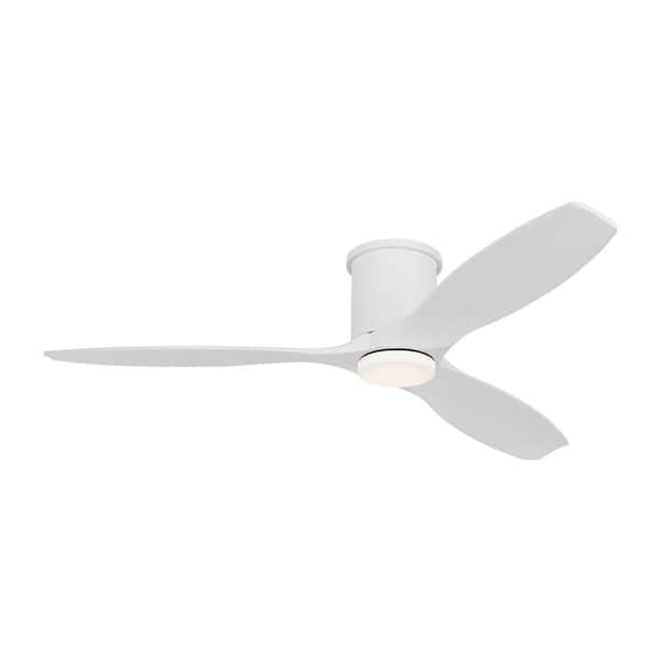 Generation Lighting Collins 52 in. Smart Home Integrated LED Indoor/Outdoor Matte White Hugger Ceiling Fan with Matte White Blades, DC Motor