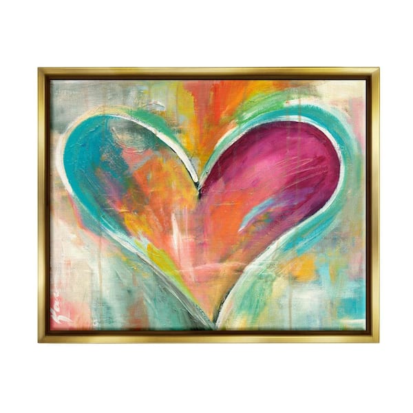 The Stupell Home Decor Collection Abstract Colorful Textural Heart Painting by Kami Lerner Floater Frame Abstract Wall Art Print 21 in. x 17 in.