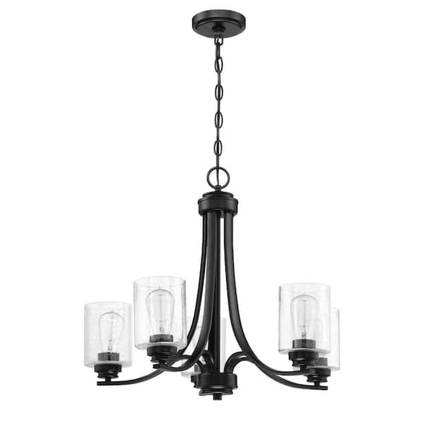 CRAFTMADE Bolden 5-Light Flat Black Finish with Seeded Glass Transitional Chandelier for Kitchen/Dining/Foyer, No Bulbs Included
