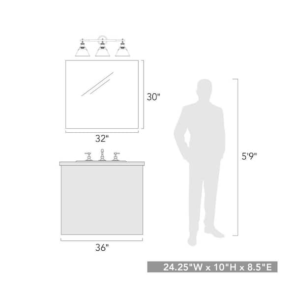 Golden Lighting - Orwell AB 3-Light Aged Brass Bath Light with Navy Blue Shade