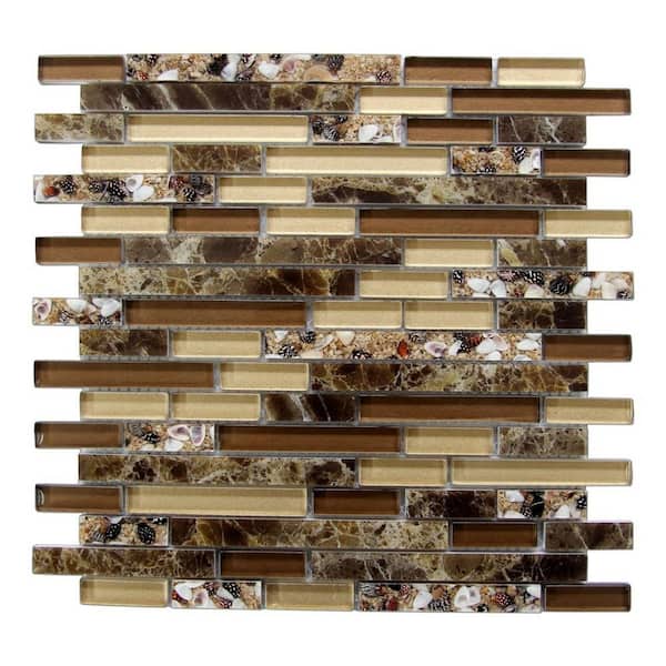Art3d Brown 12 in. x 12 in. Artificial Resin Marble Tile Genuine Shell Glass Mosaic Tile for Backsplash (5 sq. ft./Box)