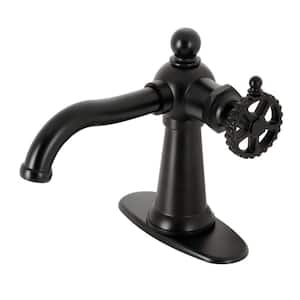 Fuller Single-Handle Single Hole Bathroom Faucet with Push Pop-Up and Deck Plate in Matte Black