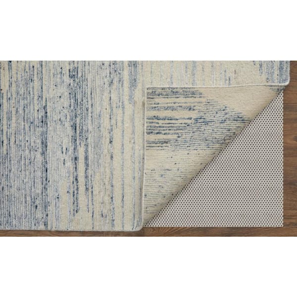 3 ft. x 5 ft. Ivory Blue And Silver Abstract Hand Knotted Distressed Area Rug