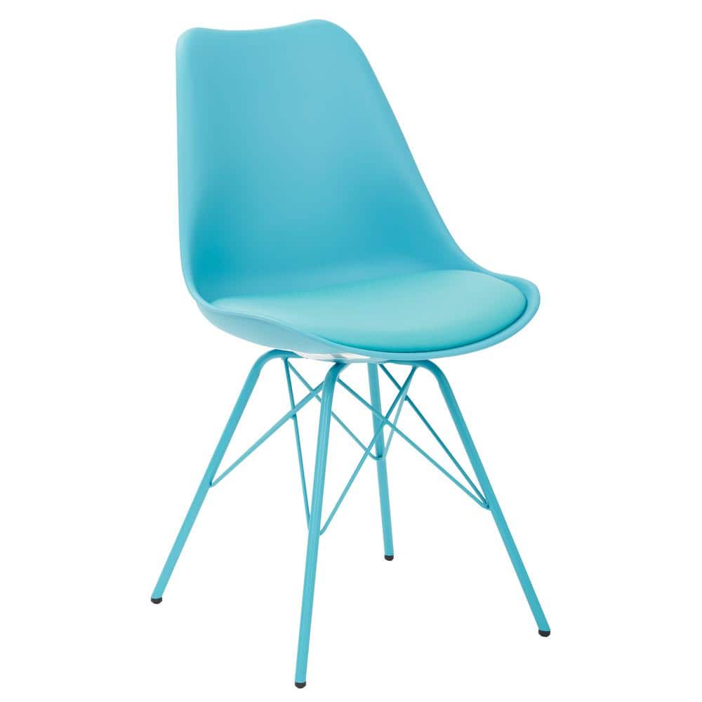 Modern Teal Faux Leather Upholstered Side Chair with Alloy Legs
