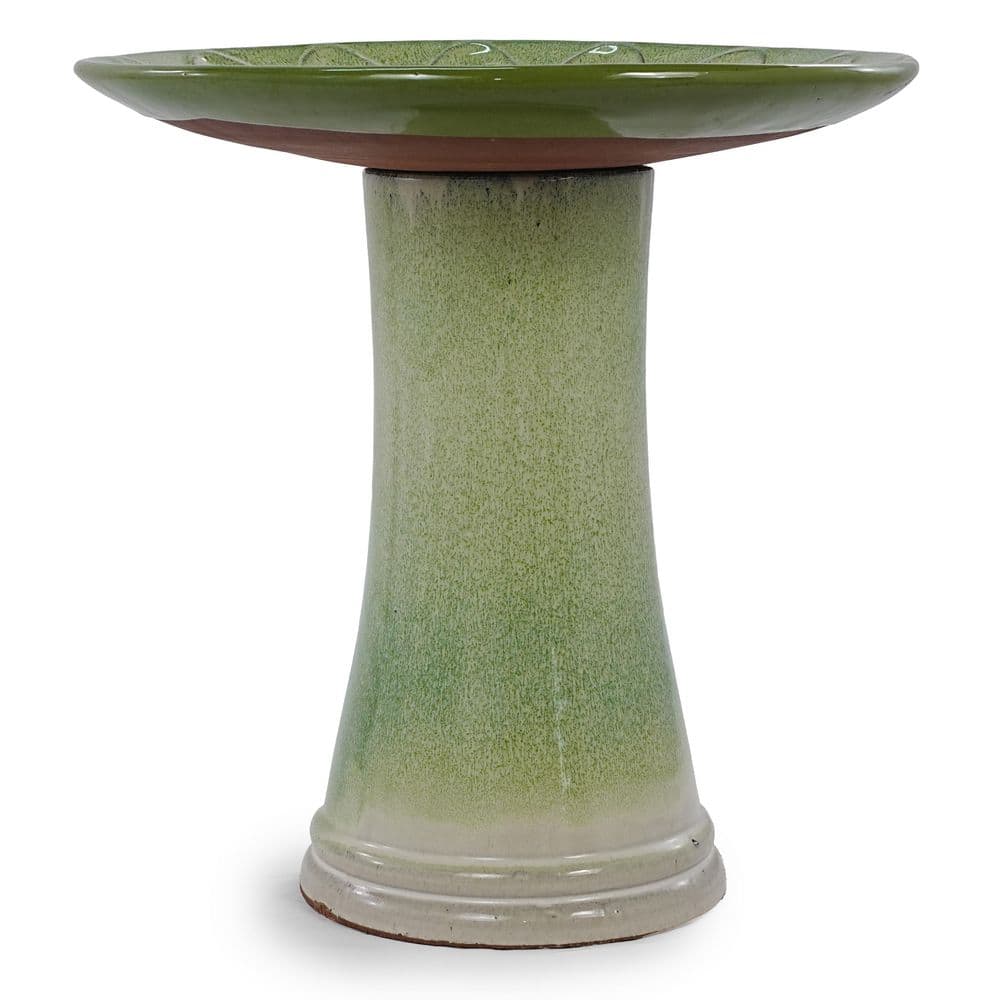 Barnaby 18.11 in. Tall Ombre Green Round Ceramic Patio Outdoor Birdbath price history on PriceWatchPro