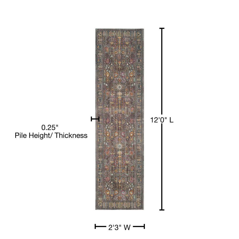 Valencia Grey and Multicolor Synthetic Runner Rug, 2'3" x 12'