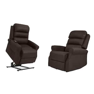Manual Rocker Recliner and Power Lift Recliner Chairs in Chocolate Brown Nubuck Fabric (Set of 2)