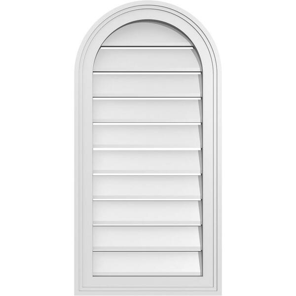 Ekena Millwork 16 in. x 32 in. Round Top White PVC Paintable Gable Louver Vent Functional