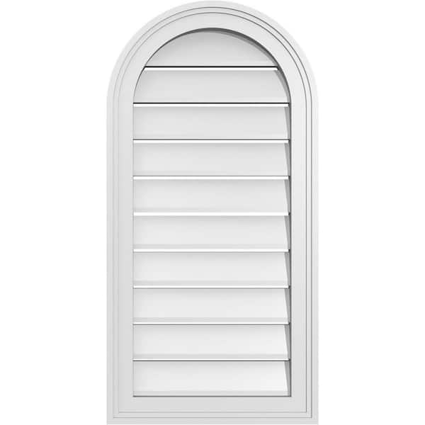 Ekena Millwork 16 in. x 32 in. Round Top White PVC Paintable Gable Louver Vent Functional