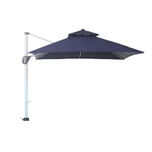 10 ft. Outdoor Navy Blue Patio Cantilever Square Umbrella with Protective Cover 360 ° Rotating Foot Pedal