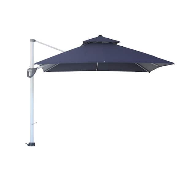 Clihome 10 ft. Outdoor Navy Blue Patio Cantilever Square Umbrella with Protective Cover 360 ° Rotating Foot Pedal