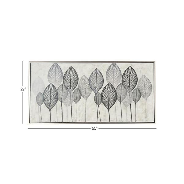1- Panel Leaf Framed Wall Art with Silver Frame 27 in. x 55 in.