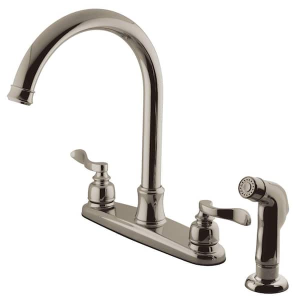 Kingston Brass Designer 2-Handle Standard Kitchen Faucet with Side Sprayer in Brushed Nickel