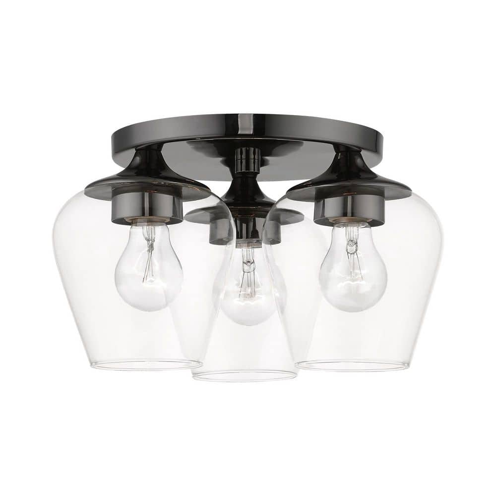Willow 3-Light Black Chrome Flush Mount with Clear Glass Bowl