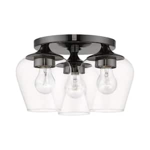 Willow 13 in. 3-Light Black Chrome Flush Mount with Clear Glass