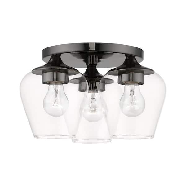 Livex Lighting Willow 13 in. 3-Light Black Chrome Flush Mount with Clear Glass