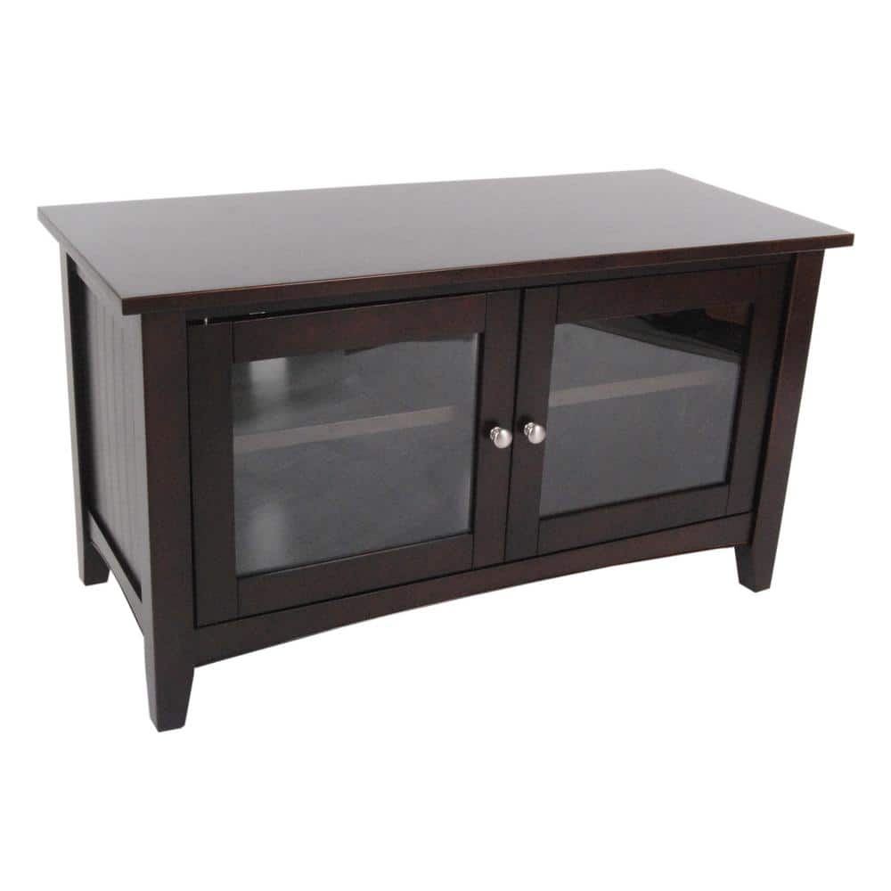 Transitional Shaker Cottage 36" Espresso TV Stand with Glass Cabinet