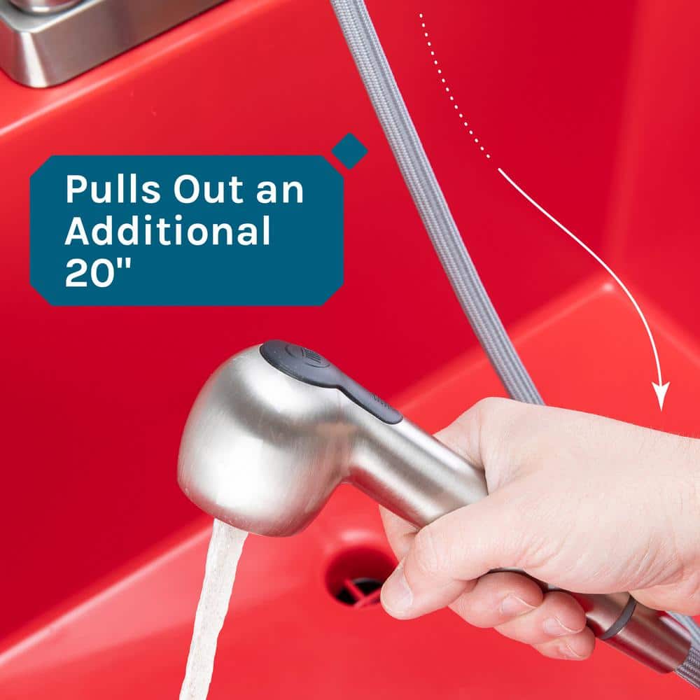 Red Thermoplastic Freestanding Laundry Sink with Stainless Faucet