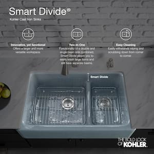 Iron/Tones Smart Divide Drop-In/Undermount Cast-Iron 33 in. Double Bowl Kitchen Sink in Biscuit
