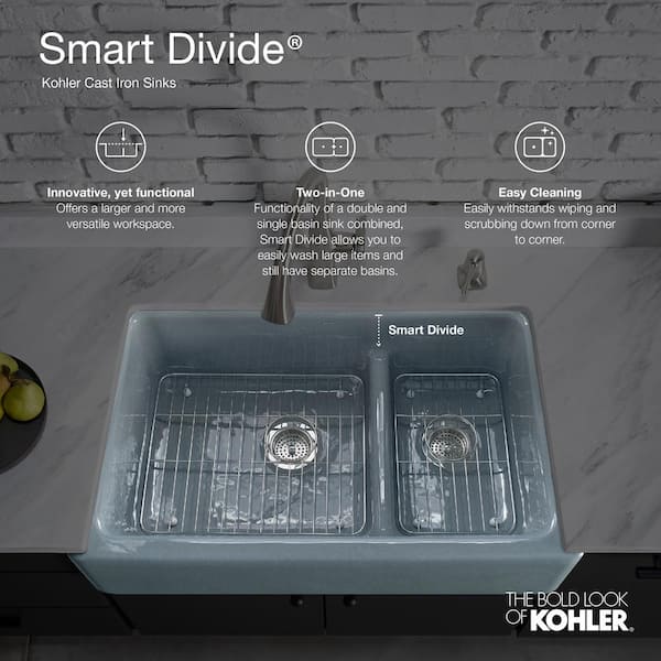 Iron/Tones Smart Divide Drop-In Cast-Iron 33 in. Double Bowl Kitchen Sink in Biscuit