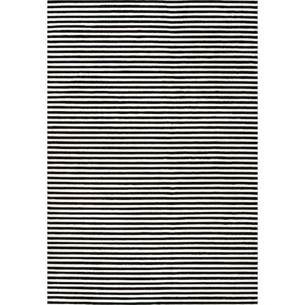 Aarhus High-Low Minimalist Scandi Striped Black/White 5 ft. x 8 ft. Area Rug