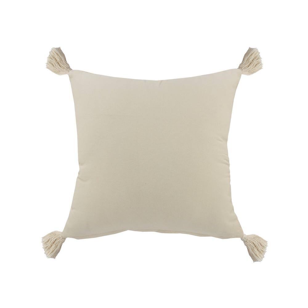 Denim Blue and Off-White Cotton Color Block Square Throw Pillow, 20" x 20"