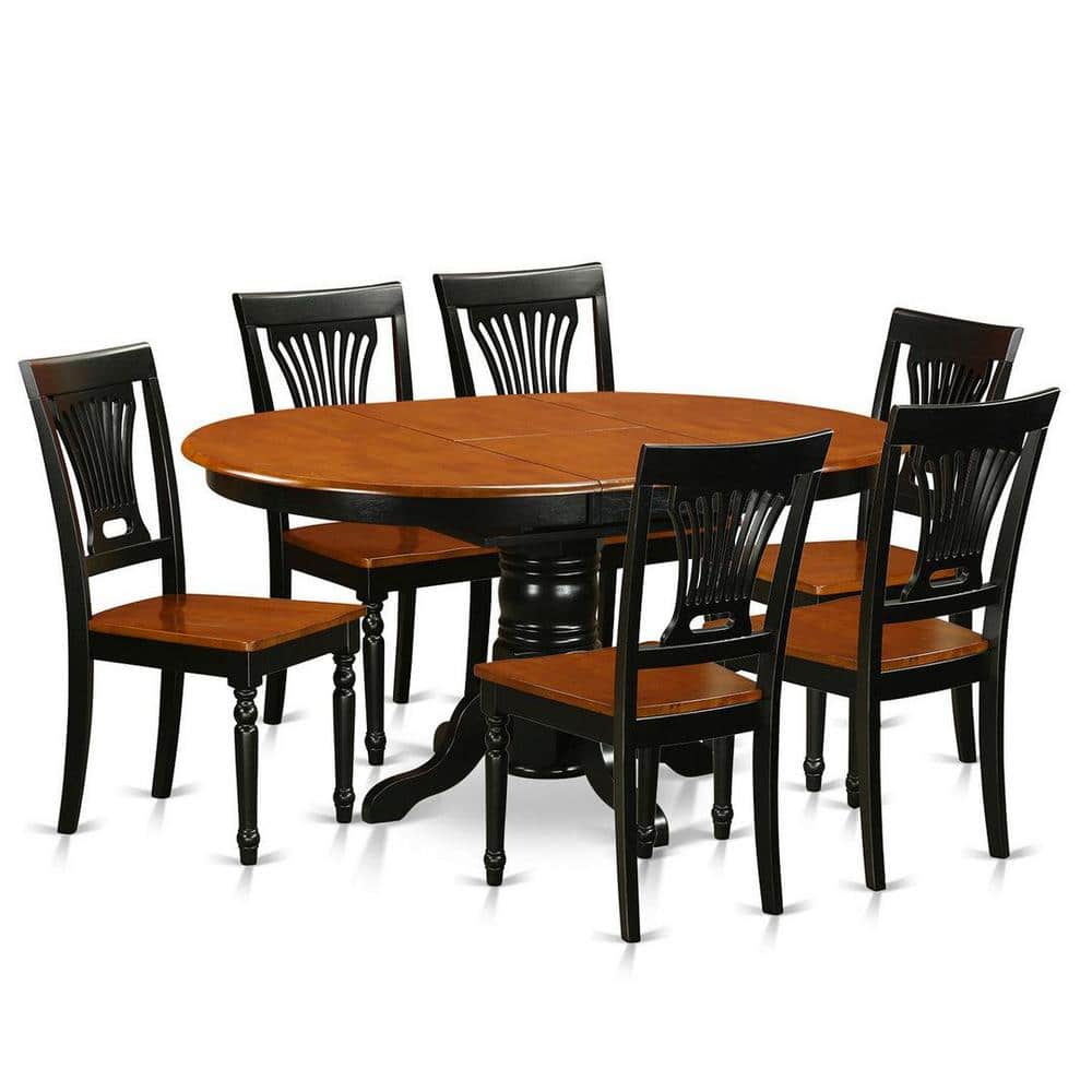 Cherry and Black Oval Wood Dining Set with 6 High Back Chairs