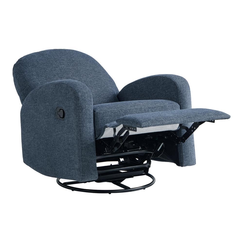 Blue Fabric Swivel Recliner with Hardwood Frame