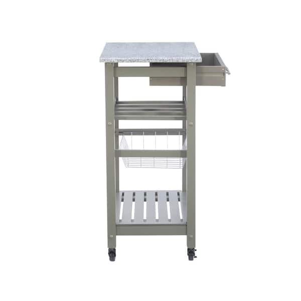 Linon Home Decor Todd Green Kitchen Cart with Granite Top and Storage