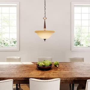 3-Light Oil Rubbed Bronze Pendant with Tea-Stained Glass Shade