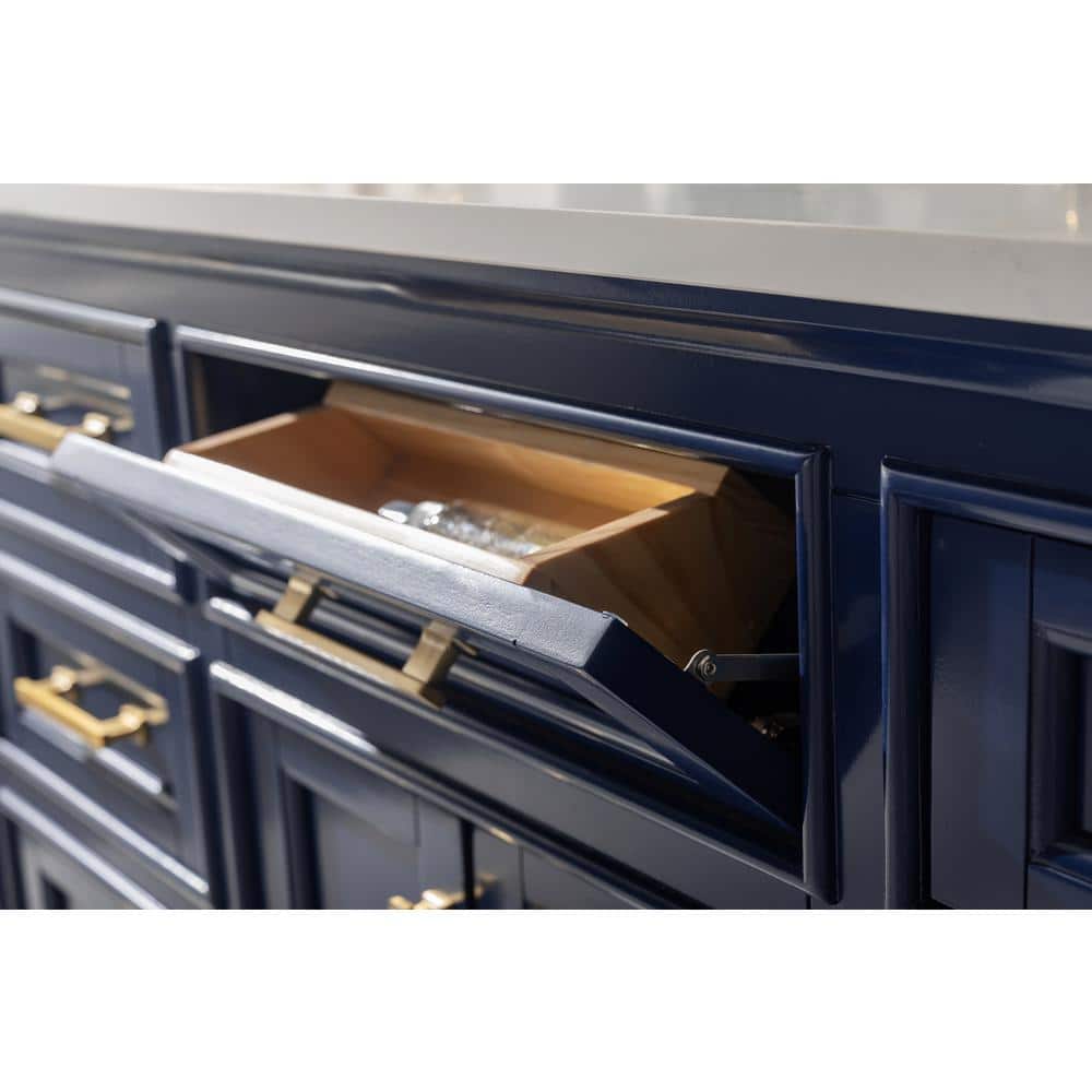 Milano 84" Blue Double Sink Vanity with Marble Top