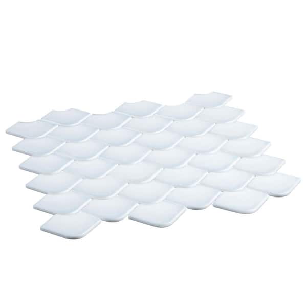 Scala Oda Grey 2 in. x 3 in. Fish Scale Upcycled Satin Glass Floor and Wall Mosaic Tile Sample