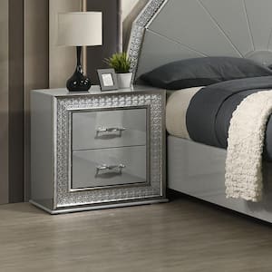 Curton Metallic Gray 2-Drawer 25 in. W Nightstand with Metallic Scale Molding Trim