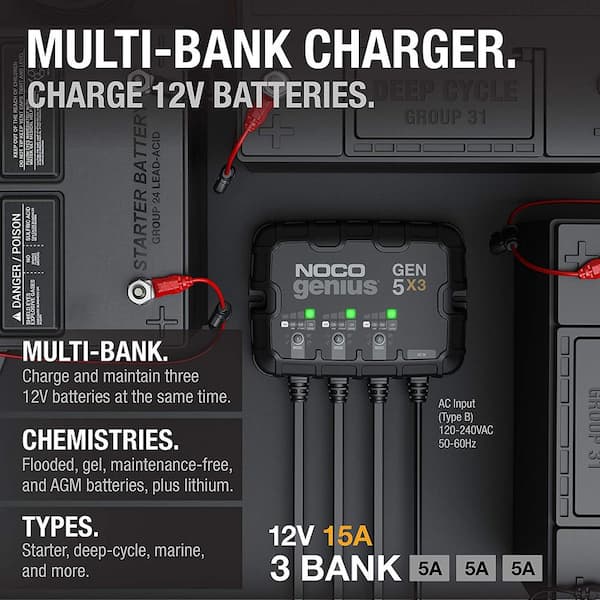 NOCO Genius GEN5X3 3-Bank 10-Amp Marine Battery Charger