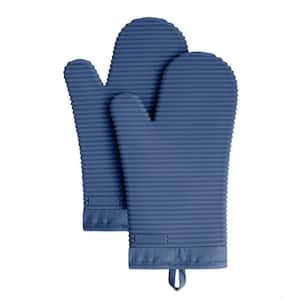 Ribbed Soft Silicone Blue Willow Navy Blue Oven Mitt Set (2-Pack)