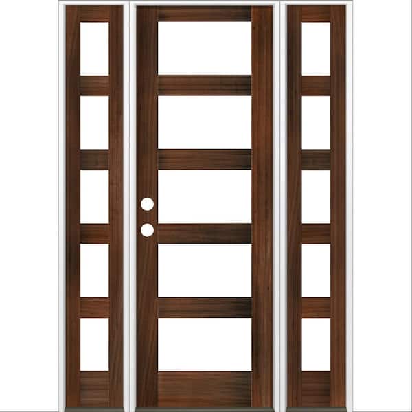 Krosswood Doors 60 in. x 96 in. Modern Hemlock Right-Hand/Inswing 5-Lite Clear Glass Red Mahogany Stain Wood Prehung Front Door w/DSL